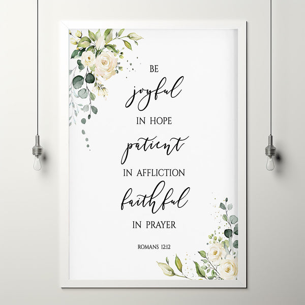 Romans 12:12 'Be Joyful in Hope' Bible Verse Scripture Poster | Uplifting Christian Decor
