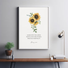 Romans 1213 Floral Bible Verse Wall Art Poster with Watercolor Sunflowers, Modern Christian Wall Art, Kitchen Scripture Wall Art Decor