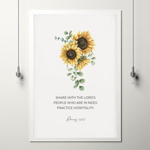 Romans 1213 Floral Bible Verse Wall Art Poster with Watercolor Sunflowers, Modern Christian Wall Art, Kitchen Scripture Wall Art Decor