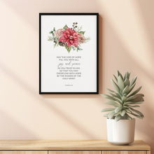 Romans 1513 Hope Joy Peace Christian Christmas Scripture Poster Wall Art with Red Watercolor Poinsettia Flowers, Christian Holiday Decor