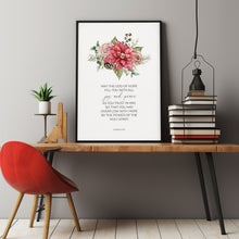 Romans 1513 Hope Joy Peace Christian Christmas Scripture Poster Wall Art with Red Watercolor Poinsettia Flowers, Christian Holiday Decor