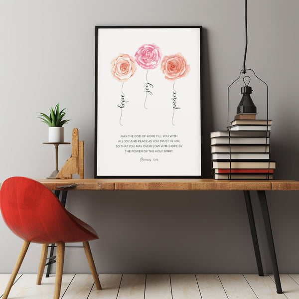 Romans 1513 May the God of Hope Floral Christian Scripture Wall Art, Cute Nursery Bible Verse  with Watercolor Flowers