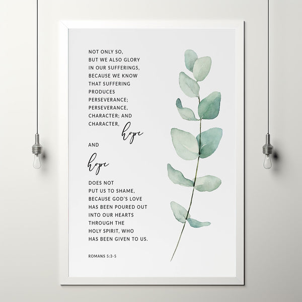 Romans 5:3-5 'Perseverance Hope' Bible Verse Wall Art | Uplifting Scripture Poster | Ideal for Christian Decor