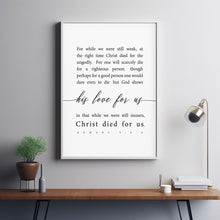 Romans 5:6-8 'While We Were Still Weak' Bible Verse Wall Art | Large Scripture Poster for Inspirational Decor