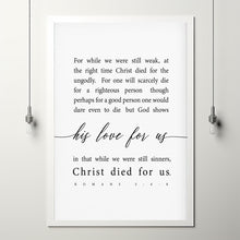 Romans 5:6-8 'While We Were Still Weak' Bible Verse Wall Art | Large Scripture Poster for Inspirational Decor