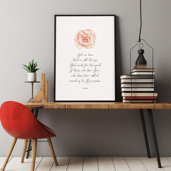 Romans 828, Bible Verse Poster, All Things Work for Good, Christian Wall Art, Modern Scripture Art, Work Scripture Print