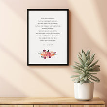 Romans 83839 For I Am Convinced Modern Bible Verse Poster Wall Art, Pink Watercolor Floral Christian Scripture Poster