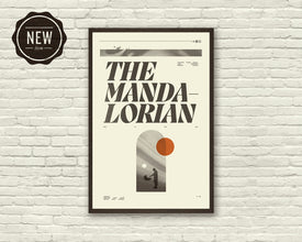 STAR WARS The MANDALORIAN Inspired Poster, Pedro Pascal, The Child, Grogu, Art Print - Mid-Century Modern, Black and white, Poster 1452684813