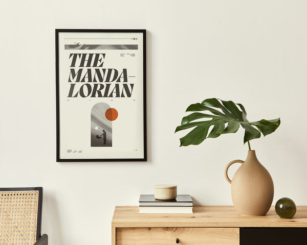 STAR WARS The MANDALORIAN Inspired Poster, Pedro Pascal, The Child, Grogu, Art Print - Mid-Century Modern, Black and white, Poster 1452684813