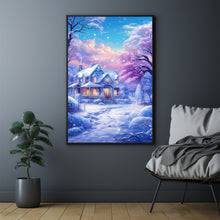 Christmas Wall Art - Enchanting Snowing House Poster for Festive Holiday Decor