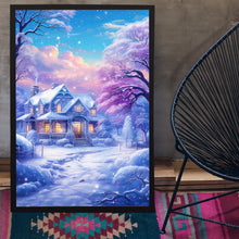 Christmas Wall Art - Enchanting Snowing House Poster for Festive Holiday Decor