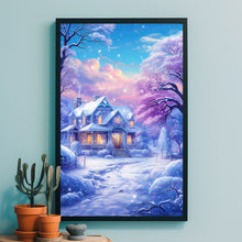 Christmas Wall Art - Enchanting Snowing House Poster for Festive Holiday Decor