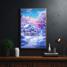 Christmas Wall Art - Enchanting Snowing House Poster for Festive Holiday Decor