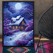 Christmas Wall Art - Enchanting Snowing House Poster for Festive Holiday Decor