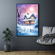 Christmas Wall Art - Enchanting Snowing House Poster for Festive Holiday Decor