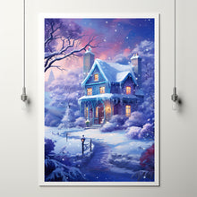 Christmas Wall Art - Enchanting Snowing House Poster for Festive Holiday Decor