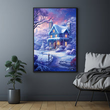 Christmas Wall Art - Enchanting Snowing House Poster for Festive Holiday Decor