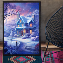 Christmas Wall Art - Enchanting Snowing House Poster for Festive Holiday Decor