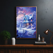 Christmas Wall Art - Enchanting Snowing House Poster for Festive Holiday Decor