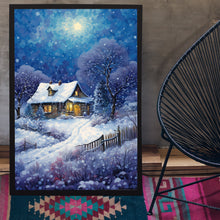 Christmas Wall Art - Enchanting Snowing House Poster for Festive Holiday Decor