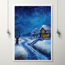 Winter Poster - Snowing House in Oil Painting Style Wall Art Print for Cozy Seasonal Decor - Christmas Gifft