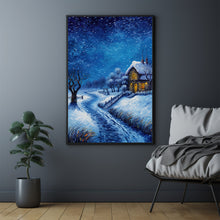 Winter Poster - Snowing House in Oil Painting Style Wall Art Print for Cozy Seasonal Decor - Christmas Gifft