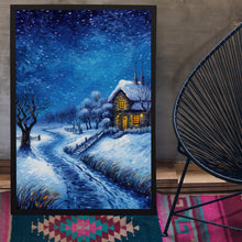 Winter Poster - Snowing House in Oil Painting Style Wall Art Print for Cozy Seasonal Decor - Christmas Gifft