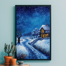 Winter Poster - Snowing House in Oil Painting Style Wall Art Print for Cozy Seasonal Decor - Christmas Gifft