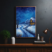 Winter Poster - Snowing House in Oil Painting Style Wall Art Print for Cozy Seasonal Decor - Christmas Gifft