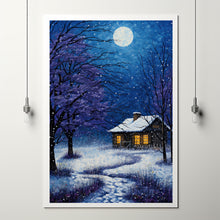 Winter Poster - Snowing House in Oil Painting Style Wall Art Print for Cozy Seasonal Decor - Christmas Gifft