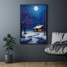 Winter Poster - Snowing House in Oil Painting Style Wall Art Print for Cozy Seasonal Decor - Christmas Gifft