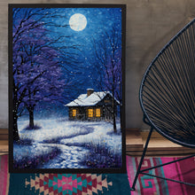 Winter Poster - Snowing House in Oil Painting Style Wall Art Print for Cozy Seasonal Decor - Christmas Gifft