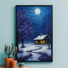 Winter Poster - Snowing House in Oil Painting Style Wall Art Print for Cozy Seasonal Decor - Christmas Gifft