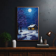 Winter Poster - Snowing House in Oil Painting Style Wall Art Print for Cozy Seasonal Decor - Christmas Gifft