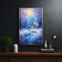 Winter Poster - Warm House in Snow, Oil Painting Style Wall Art Print for Cozy Seasonal Decor