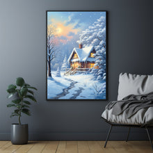 Winter Wonderland Poster - Snowing House Wall Art Print, Captivating Winter Scene for Cozy Home Decor