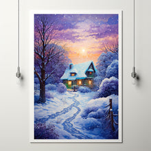 Serene Christmas Home in Winter Forest Poster - Cozy Winter Retreat Art, Ideal Gift for Christmas and Winter Enthusiasts