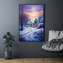 Serene Christmas Home in Winter Forest Poster - Cozy Winter Retreat Art, Ideal Gift for Christmas and Winter Enthusiasts