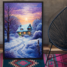 Serene Christmas Home in Winter Forest Poster - Cozy Winter Retreat Art, Ideal Gift for Christmas and Winter Enthusiasts