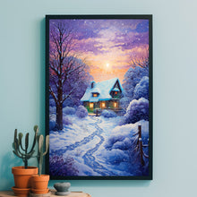 Serene Christmas Home in Winter Forest Poster - Cozy Winter Retreat Art, Ideal Gift for Christmas and Winter Enthusiasts