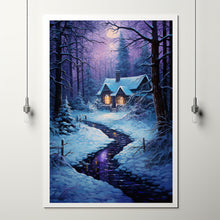 Serene Christmas Home in Winter Forest Poster - Cozy Winter Retreat Art, Ideal Gift for Christmas and Winter Enthusiasts