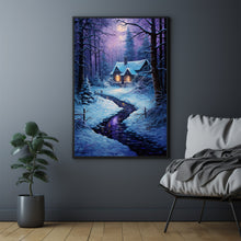 Serene Christmas Home in Winter Forest Poster - Cozy Winter Retreat Art, Ideal Gift for Christmas and Winter Enthusiasts