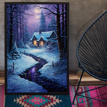 Serene Christmas Home in Winter Forest Poster - Cozy Winter Retreat Art, Ideal Gift for Christmas and Winter Enthusiasts