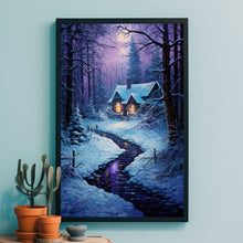 Serene Christmas Home in Winter Forest Poster - Cozy Winter Retreat Art, Ideal Gift for Christmas and Winter Enthusiasts