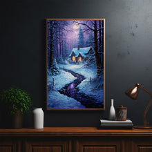 Serene Christmas Home in Winter Forest Poster - Cozy Winter Retreat Art, Ideal Gift for Christmas and Winter Enthusiasts