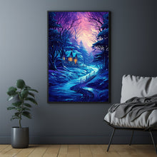 Serene Christmas Home in Winter Forest Poster - Cozy Winter Retreat Art, Ideal Gift for Christmas and Winter Enthusiasts