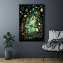 Spiritual Forest Wall Art Print - Enchanted Trees & River Lantern Scene - Mystical Fantasy Painting - Atmospheric Living Room Decor - Unique Gift Idea