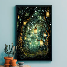 Spiritual Forest Wall Art Print - Enchanted Trees & River Lantern Scene - Mystical Fantasy Painting - Atmospheric Living Room Decor - Unique Gift Idea