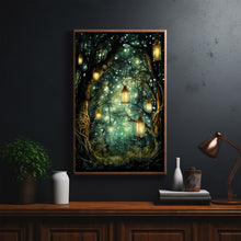 Spiritual Forest Wall Art Print - Enchanted Trees & River Lantern Scene - Mystical Fantasy Painting - Atmospheric Living Room Decor - Unique Gift Idea