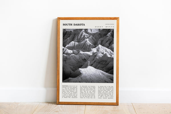 South Dakota Wall Art  Poster South Dakota Black White Poster  Poster Art Gift 1680874892